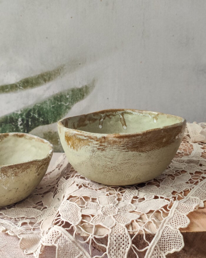 16cm Birch, handmade, ceramic bowls. Matte glaze with white crackle rim